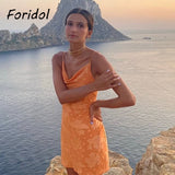 Graduation Gift Big Sale Sexy Criss Cross Backless Orange Women Summer Dress Swinging Collar Strapy Boho Flower Slip Midi Dress Green Beach Dress Solid