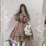 Kukombo Hstar Cute Women's Lolita OP Dress Flouncing Trim Japanese Harajuku Long Sleeves Victorian Dress Vestidos Gothic Lolita Cosplay