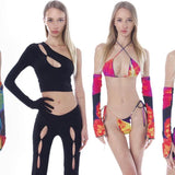Kukombo 2 Piece Set Cutout Pants And Crop Top Sexy Black Outfits For Women Rave Festival Clothing Clubwear Autumn 2022 P85DZ29