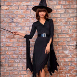 Kukombo Halloween 3pcs Women Black Irregular Dress Carnival Halloween Nun Witch Party Dresses Cosplay Costumes Dress+Hat+Belt