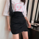 Kukombo  Fashion Ladies Skirt Spring Autumn Solid Color Womens Mini Skirt Sexy Clubwear High Waist Pencil Cross Skirt For Women Size S-XL