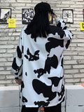 Thanksgiving Gift Korean Style Cow Print Blouses Women Harajuku Hip Hop Oversize Button Up Shirts Gothic Black Casual Loose Sunproof Tops