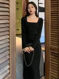 Kukombo Bodycon Midi Dress Spring Summer 2023 New Elegant Fashion Office Lady Long Sleeves Solid Color Women Slim Party Clothes Dresses