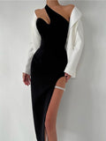 Kukombo New Women Sexy One Shoulder Crystal Diamonds Black Pink Midi Bodycon Bandage Dress 2023 Elegant Split Evening Party Dress
