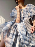 Kukombo French Vintage Floral Party Dress Elegant Puff Sleeve Midi Dress Office Lady Casual Fashion Dress Woman Beach 2023 Summer Chic