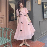 Kukombo Hstar French Square Neck Puff Sleeve Dress Women Mesh Bow Loose Long Summer New Purple Dresses Female Traf Платье Женское Robe