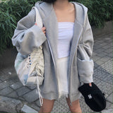 Cyber Monday Sales Korean Style Oversize Gray Hoodies Women Streetwear Loose Hooded Sweatshirt Female Casual Black Long Sleeve Tops Jacket