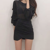 Kukombo  Fashion Ladies Skirt Spring Autumn Solid Color Womens Mini Skirt Sexy Clubwear High Waist Pencil Cross Skirt For Women Size S-XL
