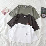 Kukombo T-Shirts Women Short Sleeve Tees O-Neck Embroidery All-Match Basic Fashion Unisex Teenagers Leisure Soft Summer Simple Clothes