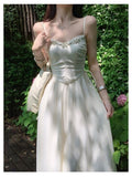 Kukombo Spaghetti Strap Elegant Casual Women Summer White Dress Sleeveless A-Line Fashion Vintage Party Vestidos Female Chic Robe