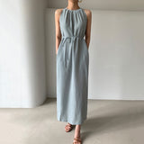 Kukombo Sleeveless Black Solid Dress Women 2022 Summer High Waist Chic Long Dress Vestidos Korean Fashion Business OL Clothing
