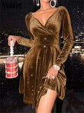 Kukombo Fashion Winter Long Sleeve V Neck Dress Bodycon Christmas Dresses For New Year 2022 Sexy Women Party Evening Mini Dress