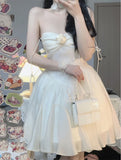 Kukombo Summer Sexy Strapless Fairy Dress Women Backless Elegant Sweet Lolita Dress Female 2022 New High Waist Korean Party Casual Dress