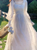 Kukombo  2022 Summer Chiffon Fairy Midi Dress Women Casual Long Sleeve French Vintage Dress Party Female Elegant One Piece Dress Korean
