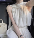 Kukombo 2022 Summer Elegant Vintage Dress Women White Design Party Slim One Piece Dress Koraen Casual Fairy White Beach Sleeveless Dress
