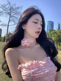 Kukombo Casual Floral Sexy Dress Women 2022 Summer Pink Sleeveless Patchwork Mini Dresses Female Elegant Party Holiday Slim Korean Dress