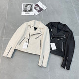 Cyber Monday Sales Natural Leather Women Coat Lambskin Leather Bomber Biker Jacket Long Sleeves 100% Sheepskin Leather Coat H41