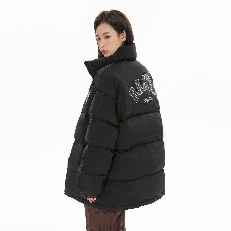 Kukombo Women Down Jacket American Embroidered Bread Parker Winter 2023 New Fashion Couples Thickened Versatile Cotton Jacket