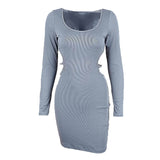 Kukombo Blue Bodycon Dresses For Women 2022 Spring Fashion Cut Out Lace Up Backless V Neck Long Sleeve Mini Dres N33-BH18