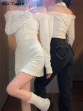 Kukombo Winter White Kawaii Sweater Dress Women Y2K Knitted Mini Dress Female Casual Korean Fashion One Piece Sweet Dress 2023 New