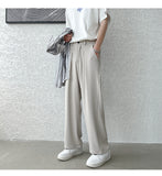 Kukombo 2022 Summer Men's Thin Ice Silk Casual Pants Loose Straight Korean Fashion White Drape Ankle-Length Pants Suit Pants