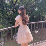 Kukombo Niggeey Vintage Elegant Mesh Lolita Dress Y2k Aesthetic Women Puff Sleeve Princess Fairy Party Dresses One Piece Dress Korean