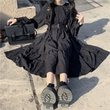 Kukombo Gothic Style Dress Women Harajuku Gothic Lolita Goth Kawaii Dress Punk Cute Long Sleeve Black Midi Dress 2022 Emo Oversize