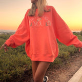 Thanksgiving Gift Dourbesty Women's Sweatshirt Long Sleeve Crew Neck Letters Flower Print Pullover Loose Style Tops Y2k Autumn Spring Streetwear