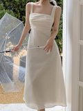 Kukombo Women's Summer Elegant Casual Strap Midi Dress Sleeveless Sexy Backless Party Sundress Female Fashion Vintage A-Line Vestidos