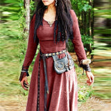 Kukombo Halloween Cosplay Medieval Women Renaissance Retro Solid Color Long Dress Sorcerer Sorcerer Halloween Warlock Exotic Apparel Hand Strap