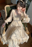 Kukombo Court Vintage Fairy Dress Women Sweet Ruffles High Waist Elegant Princess Dress Female Summer Casual Classy Party Dress New
