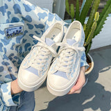 kukombo Graduation Gift Big Sale  Casual Canvas Platform Sneakers Women's 2022 Autumn New Pink Blue Korean Flat White Sports Shoes Vulcanize Kawaii Leopard