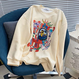 Kukombo Long Sleeve Korean Fashion Style Streetwear Oversized Winter Autumn Warm Fleece Graphic Pullover Crewneck Sweatshirt Women 2023