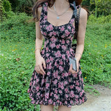 Kukombo Vintage Floral Mini Dress Women Sweet Summer New Chiffon Tank Sleeveless Strapless Dresses Female Outwear