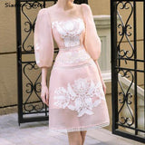 Kukombo Woman Dresses Single-Breasted White Lace Summer Party Dress Vestidos Woman Flare Sleeve Elegant Boho Mini Dress Female Design