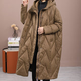 Kukombo Thanksgiving Gift Ailegogo 2024 Winter Women Hooded Loose Thick Warm Long Down Parka Casual Female Zipper 90% White Duck Down Coat Snow Outwear