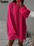 Kukombo 2022 Winter Y2K Fashion Loose Knitted O Neck Long Sleeve Black Pullover Tops Sexy Women Party Oversized Sweater Dresses