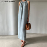Kukombo Sleeveless Black Solid Dress Women 2022 Summer High Waist Chic Long Dress Vestidos Korean Fashion Business OL Clothing