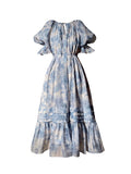 Kukombo French Vintage Floral Party Dress Elegant Puff Sleeve Midi Dress Office Lady Casual Fashion Dress Woman Beach 2023 Summer Chic