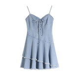 Kukombo Back to school outfit Summer Y2k Mini Dress Women Casual 2 Piece Dress Set Denim Blue Jean Dress Party Beach Style Korean Clothing Fashion Suits