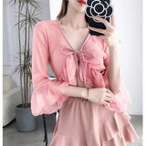 Kukombo 3 Piece Bikini Set Korean 2024 Cute Swimsuit Women Underwire Ruffle A-Line Skirt High Waist Bikini Cover Up See Through Bikinis