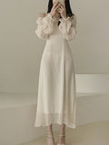 Kukombo Autumn Slim Bodycon Chiffon Dress Women Solid Elegant Casual A-Line Wedding Party Robe Chic One Pieces Female Vestidos Mujers