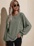 Kukombo Autumn Winter Feminine Clothes Fashion Casual Loose Puff Sleeve Pocket Women Tops Contrast Color Splice Vintage Ladies Pullovers