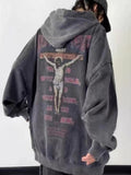 Cyber Monday Sales Gothic Jesus Print Oversize Hoodie Women Vintage Harajuku White Crewneck Sweatshirts Pullover Female Mall Goth Tops
