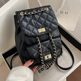 Kukombo Back to school  Diamond Grain Women Backpack School Bags For Teenage Girls Brand Design Travel Backpacks Pu Leather Chain Female Shoulder Bags
