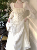 Kukombo Elegant Fashion Casual Midi Party Dresses Women Autumn Vintage A-Line Birthday One Pieces Vestidos Female Chic Robe Mujers New