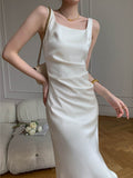 Kukombo Elegant Fashion Bodycon Slim Midi Dress Women Summer Strap Vintage Casual White Party Vestidos Female Chic Prom Sundress