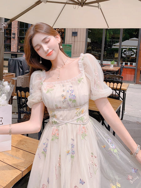 Kukombo Back to school outfit Chic Vintage Mesh Lace Fairy Dress Summe
