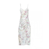 Kukombo Summer Sleeveless French Elegant Midi Dress Woman Floral Korean Style Fashion Dress Casual Party Sexy Strap Woman Ladies
