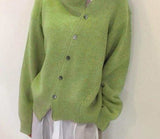 Kukombo Khaki Cardigan for Women Sweater Irregular Knitted Oblique Single Breasted 2024 Spring Clothes Grey Casual Fashion New